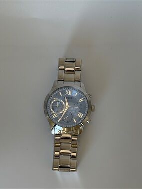 GUESS Silver Watch with Blue Dial and Roman Numerals brand new